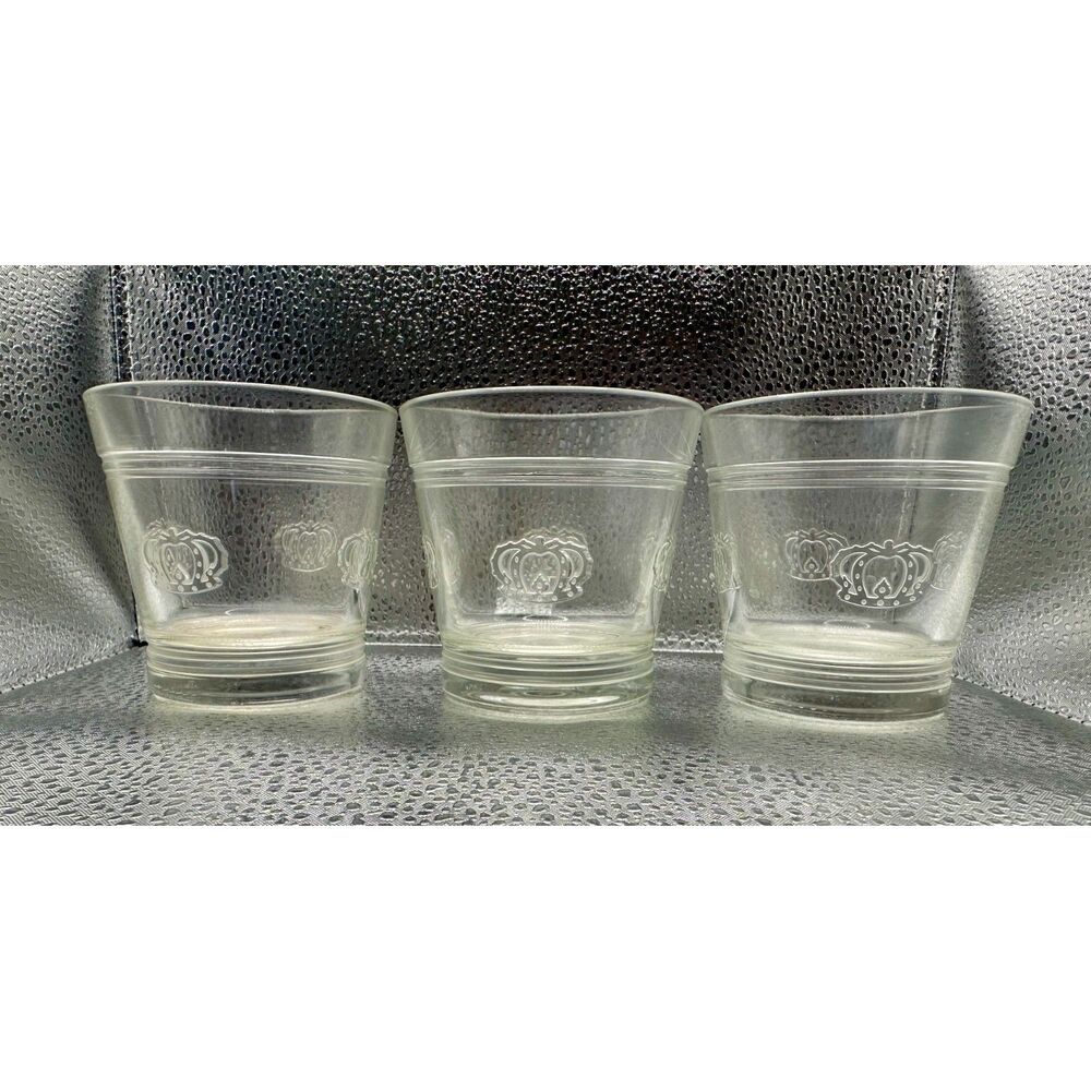 Vintage Crown Royal Heavy Embossed Logo Whiskey Rocks Glasses Lowball Set of 3